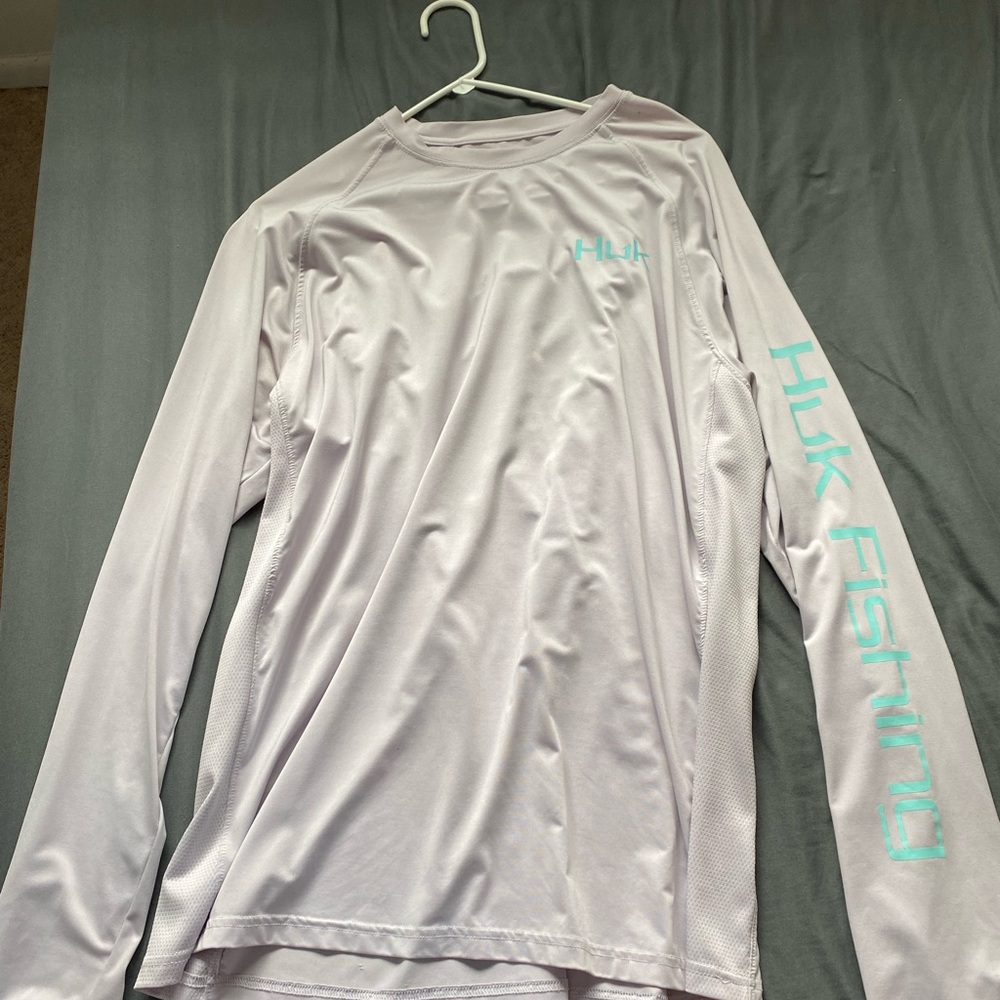 Huk Performance Long Sleeve Shirt in Light Purple with Teal Accents